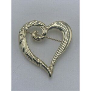 Vintage Signed LA Heart Brooch Gold Tone Swirl Pin 2"